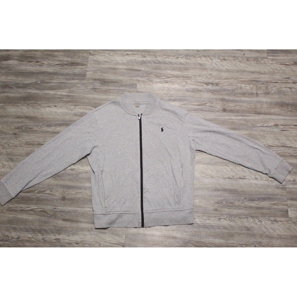 Polo Ralph Lauren Mens Heather Gray Full Zip Track Jacket Bomber Logo Large